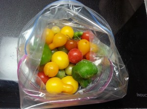 Frozen tomatoes I added to the other tomatoes....