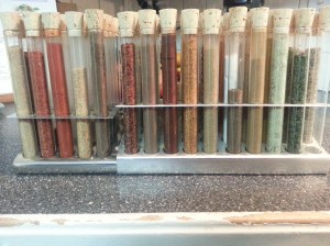 My spice rack. There are actually 75 different test tubes. I have a couple that are empty for my own mixes. 