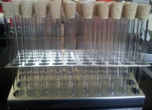 My glass test tubes in a stainless steel holder...
