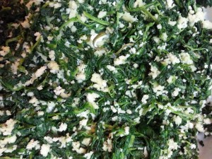 Breadcrumbs added to the spinach...