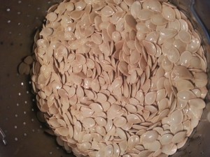 Drain water off of the seeds after they have been cleaned... 