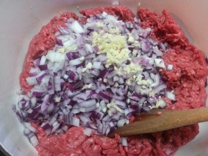 Onion and garlic patiently waiting to be browned....