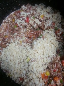 Rice being mixed in...