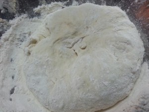 Dough with the added flour...