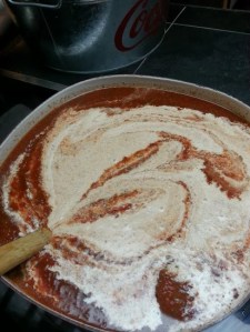 Cream mix added to the tomato soup...