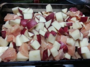 Chicken and potatoes diced...