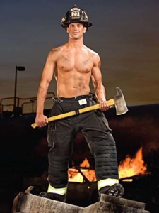 The hot shirtless fireman wielding an axe...