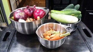 Top of the butcher block. Prepped with yummy stuff to make homemade pickles.