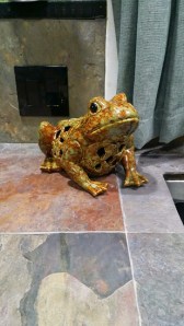 This is Croak. You can not have a Kermit The Frog green kitchen and NOT have a frog in here of some form. She will have lights inside her soon so that she glows with happiness....