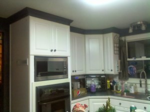 Wall oven area with microwave....